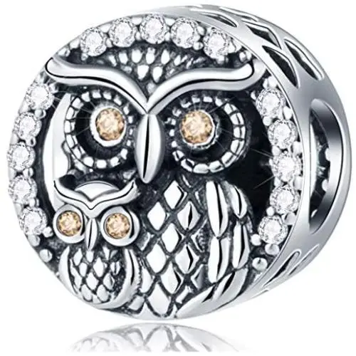 GEMDAZZ 925 Sterling Silver Mothers Day Theme Charms - Navy Mom/Sister/Mother Baby Owl Charms fit European Women Bracelet, Gift for Family/Birthday/Christmas