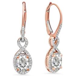 Dazzlingrock Collection 14K 7X5 MM Each Oval Lab Created Gemstone & Round Diamond Dangling Drop Earrings, Rose Gold