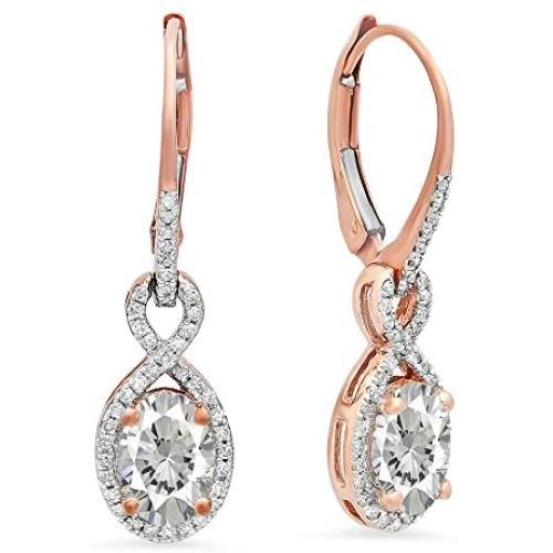Dazzlingrock Collection 14K 7X5 MM Each Oval Lab Created Gemstone & Round Diamond Dangling Drop Earrings, Rose Gold