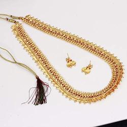 SANARA Indian Traditional Wedding Ethnic Golden Lakshmi Temple Red Green Stone Necklace Earring Set Women South Indian Jewelry