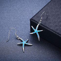 Starfish Earrings, 925 Sterling Silver with Opal Fish Hoops Earings, Nautical Hawaiian Sea Beach Earrings, Starfish Jewelry Gifts for Women Starfish Lovers