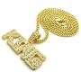 CBC Crown Stone Filled Words Pendant in 24'' Box, Cuban, or Rope Chain Necklace KING, BOSS Pendant in Gold Tone Necklace