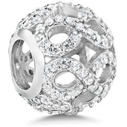 Gem Stone King 925 Sterling Silver White CZ Infinity Round Bead Charm Compatible W/Pandora Bracelets