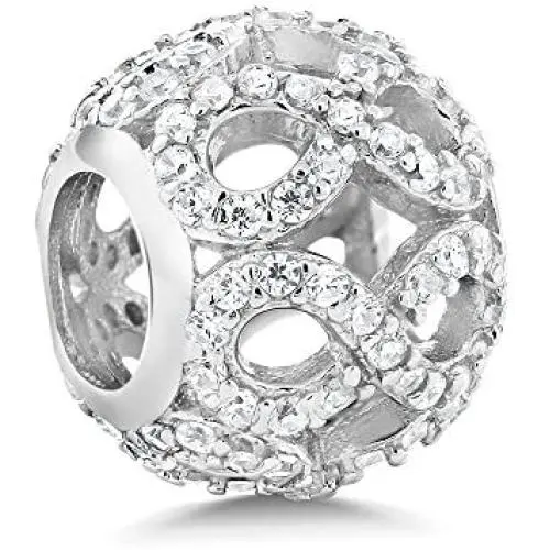 Gem Stone King 925 Sterling Silver White CZ Infinity Round Bead Charm Compatible W/Pandora Bracelets Gem Stone King 925 Sterling Silver White CZ Infinity Round Bead Charm Compatible W/Pandora Bracelets
