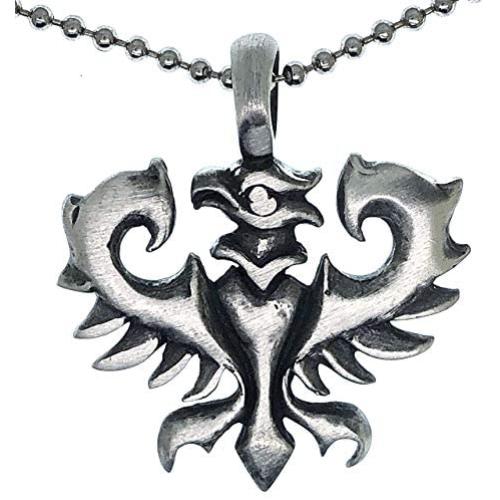 Tribal Jewelry German Phoenix Bird Vulture Eagle Totem Indian Maori Aztec Magic Pagan Pewter Mens Pendant Necklace Wealth Money Lucky Charm Protection Amulet Safe Travel Talisman W Silver Ball Chain