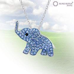 BLING BIJOUX Baby Blue Lucky Elephant Crystal Pendant Necklace for Women & Girls, Never Rust 925 Sterling Silver with Free Breathtaking Gift Box for a Special Moment of Love