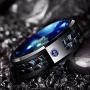 NUNCAD Mens 8mm Black Tungsten Carbide Ring Blue Rings for Men Blue Carbon Fiber Polished Finish Comfort Fit Size 6-15