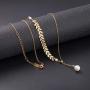 AMYJANE Leaf Pearl Circle Choker Necklace CZ Station Y Necklace 18k Gold/Rose Gold Plated Stainless Steel Lariat Style Necklace Pendant Chain Y Necklace for Women Girls Costume Jewelry