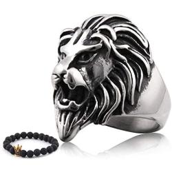 Gungneer Lion Head Ring Stainless Steel King Hip Hop Biker Accessory Mens Protection Strength Jewelry
