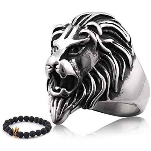 Gungneer Lion Head Ring Stainless Steel King Hip Hop Biker Accessory Mens Protection Strength Jewelry