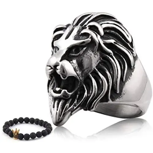 Gungneer Lion Head Ring Stainless Steel King Hip Hop Biker Accessory Mens Protection Strength Jewelry Gungneer Lion Head Ring Stainless Steel King Hip Hop Biker Accessory Mens Protection Strength Jewelry