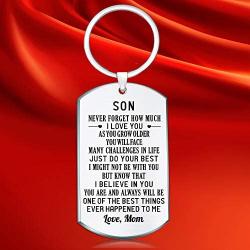 Inspirational Gift to Son from Mom Dad- Never Forget How Much I Love You Keychain Jewelry- Christmas Birthday Graduation Gift for Teen Boy