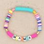 5Pcs Simply Bohemian Polymer Clay Ethnic Style Colorful Vinyl Disc Letter Love Sun Brave Hope Kissed Mama Bracelets for Women Girls Fashion Jewelry