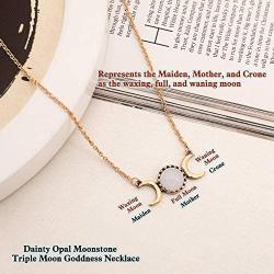 MISS RIGHT Half Crescent Moon Phase Drop Necklace Earrings for Women Fashion, Aesthetic Dainty Opalite Moonstone Dangling Earrings Long Pendant Necklace Triple Goddness Jewelry
