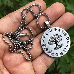 Coexist Pagan Jewelry Yggdrasil Tree of life Respect all religion and Faith Love Worlds Peace Protection Amulet Pewter Mens Womens Pendant Necklace Charm For men women Silver Ball Chain