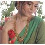Tarinika Gita Gold-Plated Indian Jewelry Set with Long Necklace and Earrings - White Red Green