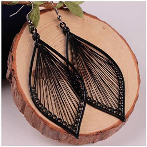 Fdesigner Boho Woven Geometric Earrings Drop Black Jewelry Fashion Silk Earring Dangle for Women and Girls