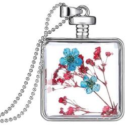 YAZILIND Platinum Plated DIY Dried Flower Square Lockets Pendant Necklace Birthday Gift