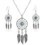 lauhonmin 3pcs Women Retro Silver Turquoise Feather Dream Catcher Pendant Necklace Earrings Set Family Friend Gift lauhonmin 3pcs Women Retro Silver Turquoise Feather Dream Catcher Pendant Necklace Earrings Set Family Friend Gift