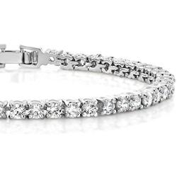 Gem Stone King 10.00 Ctw Round Cubic Zirconia CZ Rhodium Plated Brass Tennis Bracelet 7 Inch with 6MM Studs Set