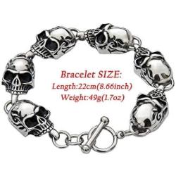 Mens Handmade Vintage Gothic Skull Link Bracelets, Metal Stainless Steel Valentine Birthday Gifts for He