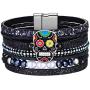 Halloween Gifts for Women Teen Girls Skulls Wrap Around Boho Buckle Stacking Multilayer Leather Wide Magnetic Layered Bracelets for Women Mom Teen Girls Grandma