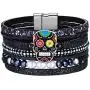 Halloween Gifts for Women Teen Girls Skulls Wrap Around Boho Buckle Stacking Multilayer Leather Wide Magnetic Layered Bracelets for Women Mom Teen Girls Grandma