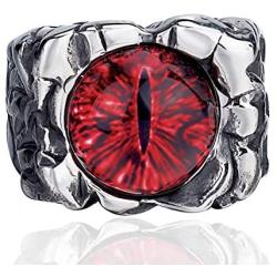 Elfasio Men Stainless Steel Rings The Devil Dragon Eye/Eyes of Hell Demon Red/Blue/Purple/Green Biker Vintage Ring Size 8-15