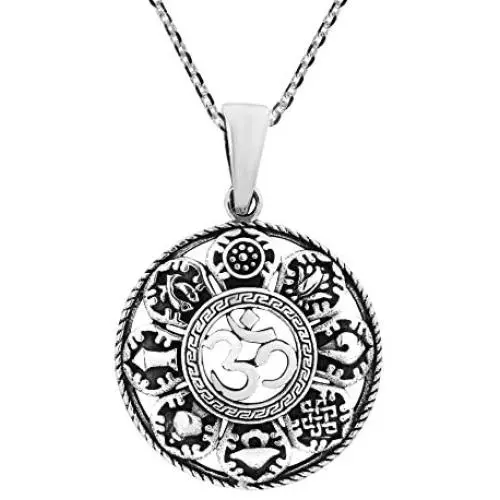 AeraVida Mystic Om or Aum with The Eight Auspicious .925 Sterling Silver Pendant Necklace AeraVida Mystic Om or Aum with The Eight Auspicious .925 Sterling Silver Pendant Necklace