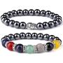 LOYALLOOK 4Pcs Chakra Hematite Bracelet Healing Magnetic Therapy Stretch Stone Beaded Bracelet Balancing