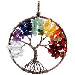 SUNYIK Tumbled Gemstone Tree of Life Pendant Necklace for Women Men