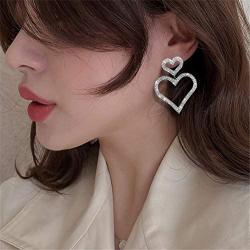 Fashion Shine Full Rhinestone Long Heart Drop Earrings for Women Luxury Pendientes Jewelry Gifts Fashion Tassel earring 2 pcs