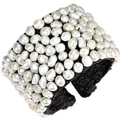 AeraVida Handmade Wide Mosaic Cultured Freshwater Pearl Cuff Bracelet