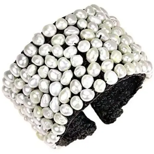AeraVida Handmade Wide Mosaic Cultured Freshwater Pearl Cuff Bracelet AeraVida Handmade Wide Mosaic Cultured Freshwater Pearl Cuff Bracelet