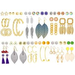 24-36 Pairs Fashion Tassel Earrings, MTSCE Set Bohemian Acrylic Hoop Earrings with Colorful Leaf Dangle Earrings for Women Girls Aretes Fashion and Valentine