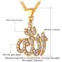 U7 CZ Allah Pendant Necklace with Chain Platinum / 18K Gold Plated Muslim Jewelry, with Text Engraving Service