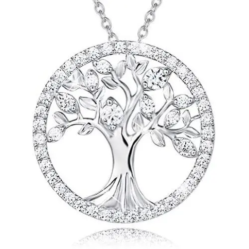 Agvana Sterling Silver Tree of Life Necklace Bracelet Earrings Mothers Day Gifts for Mom April Birthstone Simulated Diamond Cubic Zirconia CZ Family Tree Jewelry Birthday Anniversary Gifts for Women