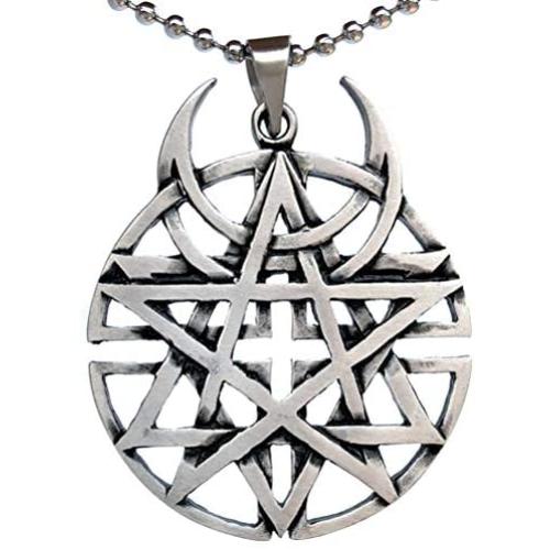 Punk Rock Biker Heavy Metal Gothic Jewelry Unbiased All religion Coexist Disturbed Pewter Pendant Mens Necklace for men unisex Protection Amulet Lucky Charm Medallion Talisman w Silver Ball Chain