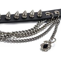 Flongo Gothic Black Rivet Leather Spiked Necklace Neckband Choker, Unisex Accent Spike Studded Punk Rock Biker Link Wide Strap Leather Collar Choker Necklace for Christmas