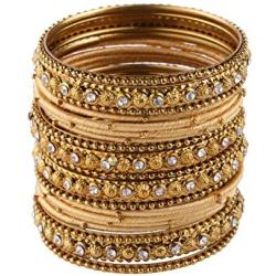 Efulgenz Fashion Jewelry Indian Bollywood Gold Plated Crystal Beaded Silk Thread Bracelet Bangle Set (20 pc)