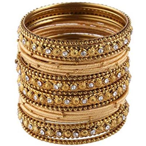 Efulgenz Fashion Jewelry Indian Bollywood Gold Plated Crystal Beaded Silk Thread Bracelet Bangle Set (20 pc)