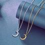LOYATA Moon Pendant Necklace, 14K Gold Plated Coin Pendant Necklace New Moon Crescent Moon Full Moon Open Circle Hammered Pendant Necklaces for Women