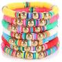 Beach Bracelet Set for Women - Stack Rainbow Friendship Bracelets Clay Heishi Beads Surfer Bracelets Stretch Handmade Elastic Srting Bracelets Bulk Boho Summer Jewelry for Men Girls