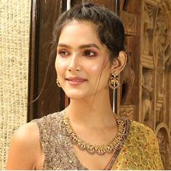Tarinika Tusti Antique Gold-Plated Indian Jewelry Set with Necklace and Earrings - Red Green