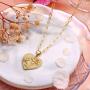 Hidepoo Birth Flower Necklaces for Women, 14K Gold Plated Dainty Paperclip Chain Engraved Floral Heart Necklace Simple Birth Month Flower Pendant Necklace Personalized Jewelry Birthday Gift for Women