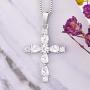 YL Gemstone Cross Necklace 925 Sterling Silver Created Sapphire/Ruby/Emerald/Amethyst Religious Pendant 18K White Gold Jewelry
