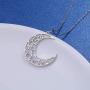 S925 Sterling Silver Stars Crescent Moon Pendant Necklace for Women Girl 18''