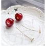 3D Dried Flower Red Cherry Drop Dangle Earrings Sweet Cute Stereo Fruit Jewelry for Women Girls