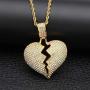 putouzip Men Broken Heart Chain Pendant,18k Gold Plated Fully Iced Out Rhinestone Rape Chain Necklace