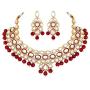 Aheli Ethnic Maroon Drop Beads Faux Kundan Necklace Earrings Bollywood Indian Fashion Party Jewelry Set for Women